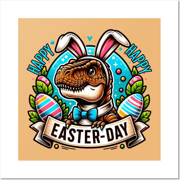 Happy Easter Day T-Rex Wall Art by Odetee